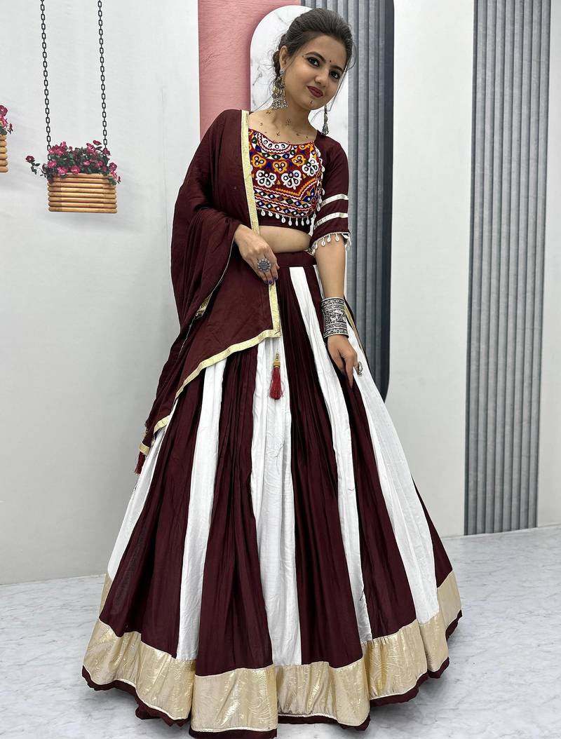 Maroon Cotton Gamthi Work Navratri Wear Lehenga Choli