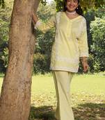 Light-yellow lawn printed Co-ord set