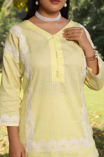 Light-yellow lawn printed Co-ord set