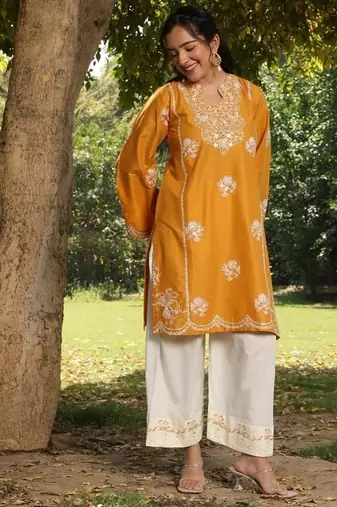 Yellow lawn printed kurta-sets