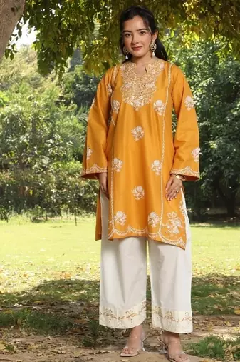 Yellow lawn printed kurta-sets