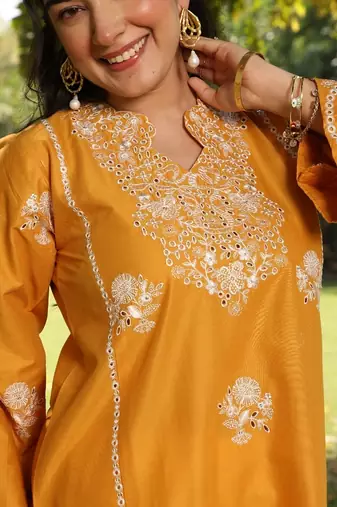 Yellow lawn printed kurta-sets