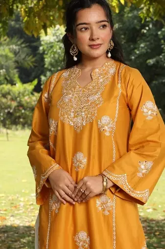 Yellow lawn printed kurta-sets