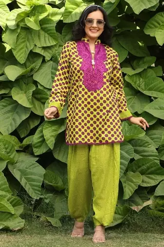 Green lawn printed kurta-sets