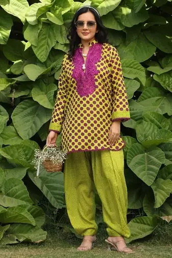 Green lawn printed kurta-sets
