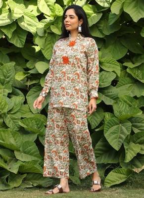 Green lawn printed Co-ord set 4