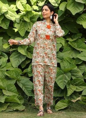 Green lawn printed Co-ord set 1