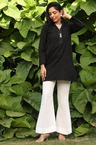Black lawn printed Tops