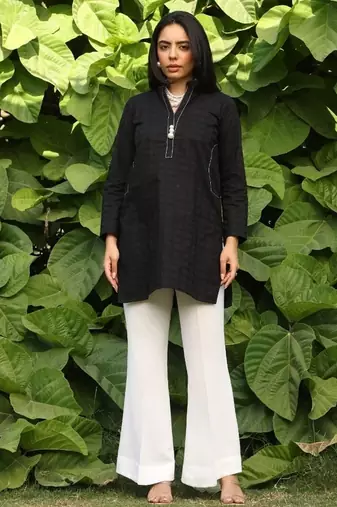 Black lawn printed Tops