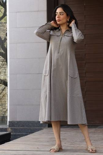 Grey cotton printed kurta-sets