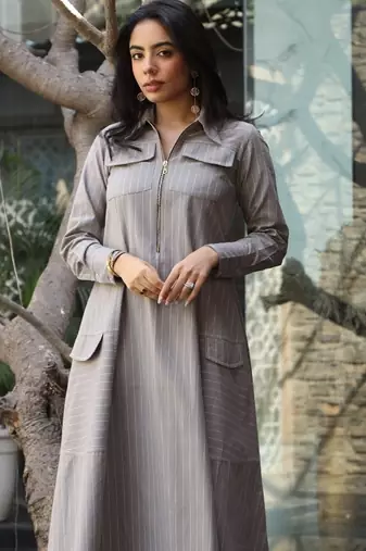 Grey cotton printed kurta-sets