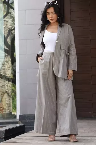 Grey cotton printed kurta-sets