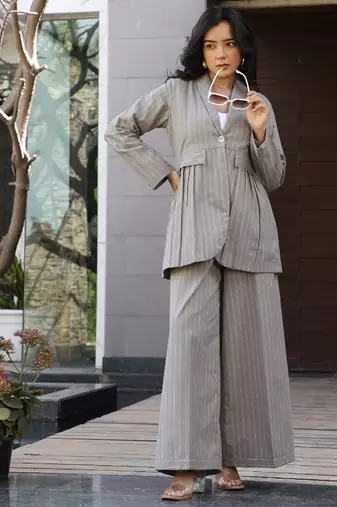 Grey cotton printed kurta-sets