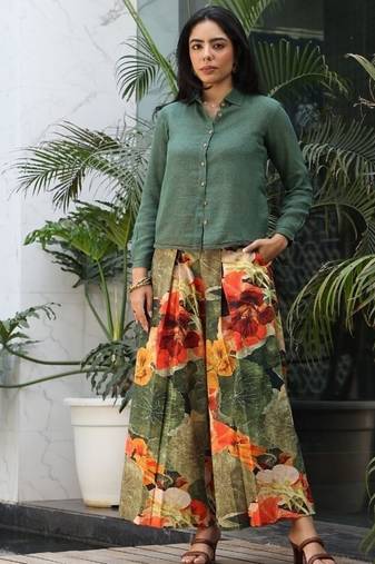 Green cotton printed Dress set