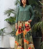 Green cotton printed Dress set