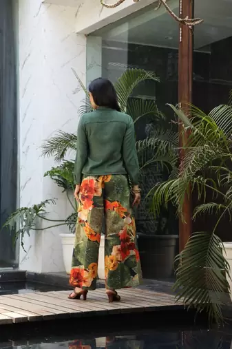 Green cotton printed Dress set