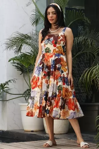 Orange cotton printed kurta-sets