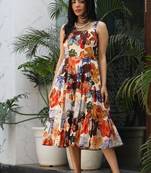 Orange cotton printed kurta-sets