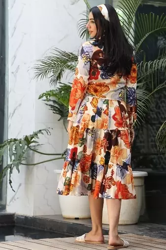 Orange cotton printed kurta-sets
