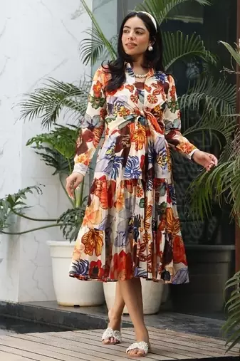 Orange cotton printed kurta-sets