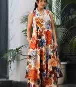 Orange cotton printed kurta-sets