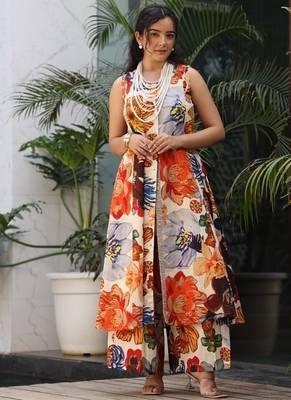 Orange cotton printed kurta-sets 2