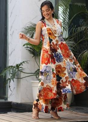 Orange cotton printed kurta-sets 3