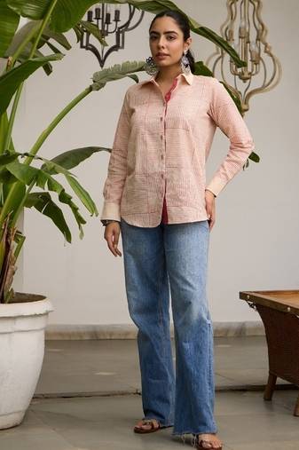 Light-red cotton printed kurta-sets