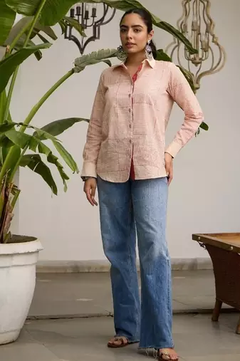 Light-red cotton printed kurta-sets