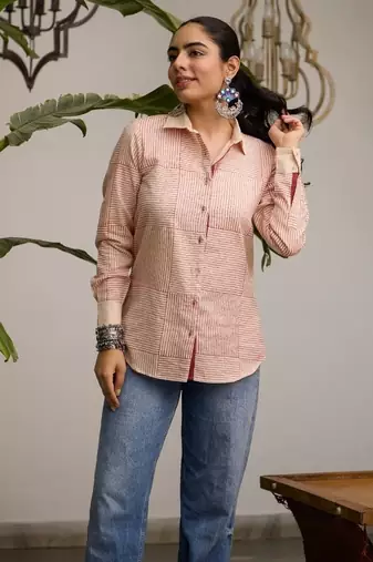 Light-red cotton printed shirt