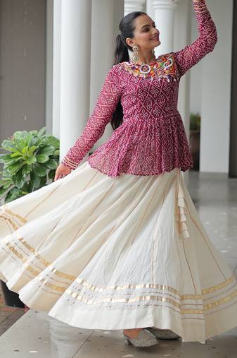 MAROON PRINT GAMTHI PATCH WORK COTTON NAVRATRI  STITCHED LEHENGA CHOLI