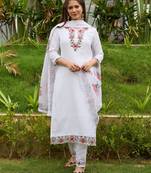 Thread work on Viscose Fabric Straight Kurta, Pant and Dupatta Set