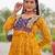 Mustard bandhani print anarkali gown with kutchi mirror work yoke in georgette – full stitch