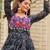 Black bandhani print anarkali gown with kutchi mirror work yoke in georgette – full stitch