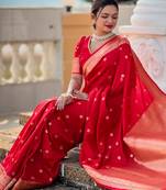 Red Soft Silk Blend Saree With Zari Weaving Meenakari Design