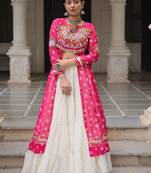 PINK WHITE PRINT KUTCHI GAMTHI COTTON NAVRATRI STITCHED LEHENGA CHOLI