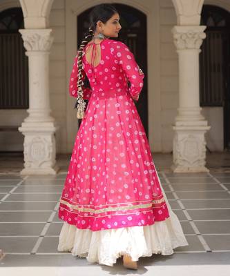 PINK WHITE PRINT KUTCHI GAMTHI COTTON NAVRATRI STITCHED LEHENGA CHOLI 3