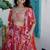 Red Digital Printed with Dori and Zari embroidered Chinnon Silk wedding sangeet ceremony lehenga