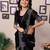 Black shimmer fabric diamond work saree with unstitched blouse