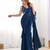 Modern Ruffle Saree Dress Navy Blue Layered Drapes with Crop Top