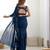 Modern Ruffle Saree Dress Navy Blue Layered Drapes with Crop Top