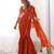 Modern Ruffle Saree Dress Rust Orange Layered Drapes with Crop Top