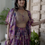 Purple Digital Printed with Dori and Zari embroidered Chinnon Silk reception wear lehenga