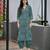 Sea green cotton geometric printed straight kurta with afghani salwar