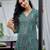 Sea green cotton geometric printed straight kurta with afghani salwar