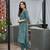 Sea green cotton geometric printed straight kurta with afghani salwar