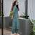 Sea green cotton geometric printed straight kurta with afghani salwar