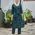Navy blue cotton paisley printed straight kurta with pant