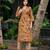 Yellow cotton floral printed straight kurta with pant