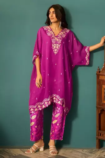 Aster grape premium fusion wear kaftan set